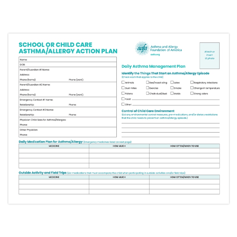 School/Child Care Asthma/Allergy Action Plan (PDF)
