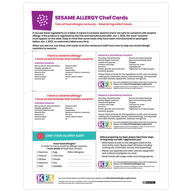 Sesame Allergy Chef Cards (PDF)
