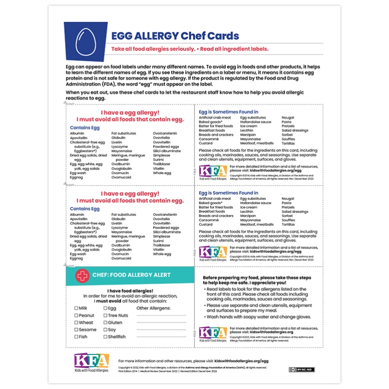Egg Allergy Chef Cards (PDF)