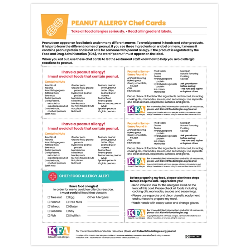 Peanut Allergy Chef Cards (PDF)