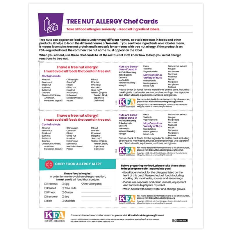 Tree Nut Allergy Chef Cards (Pack of 10)