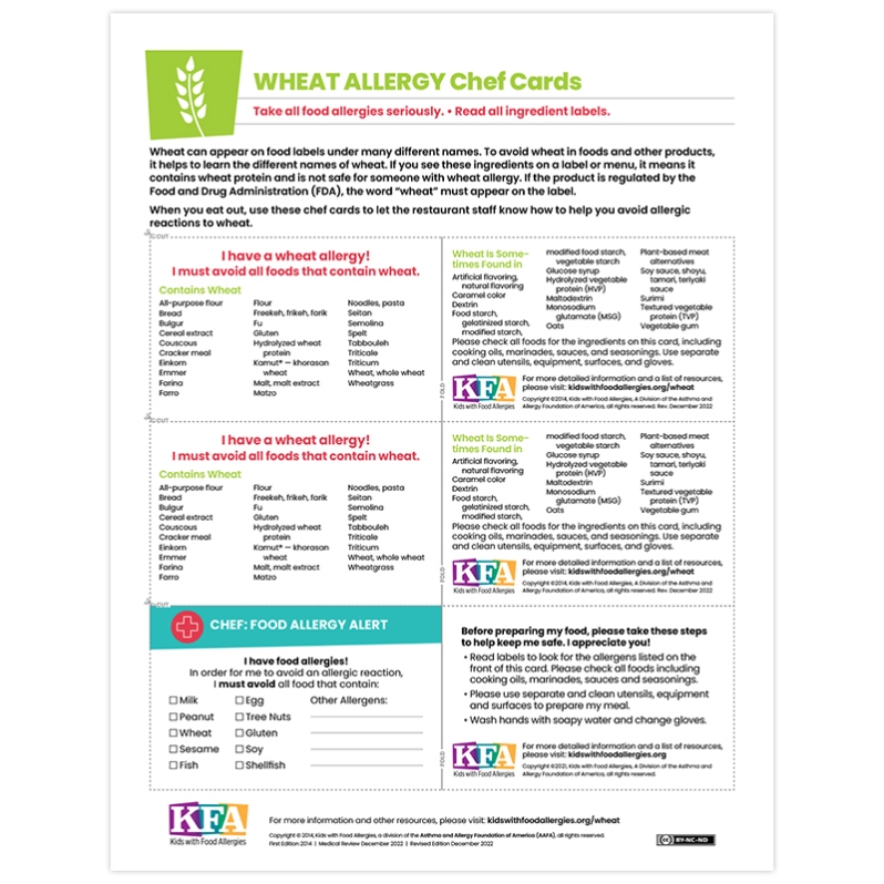 Wheat Allergy Chef Cards (Pack of 10)