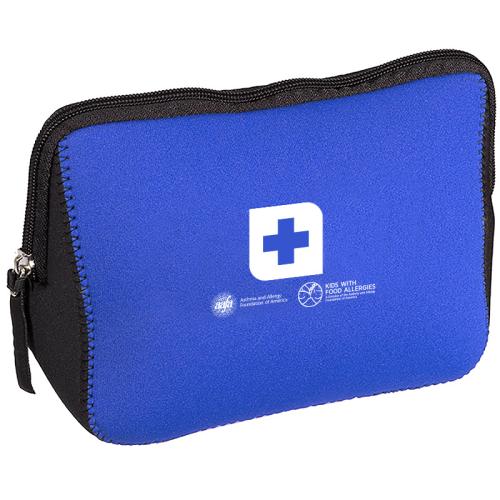 Large blue pouch for carrying epinephrine and asthma inhalers for food allergies and asthma