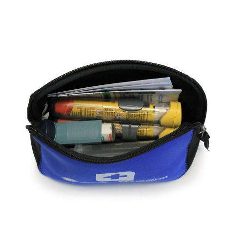 Large blue pouch for carrying epinephrine and asthma inhalers for food allergies and asthma